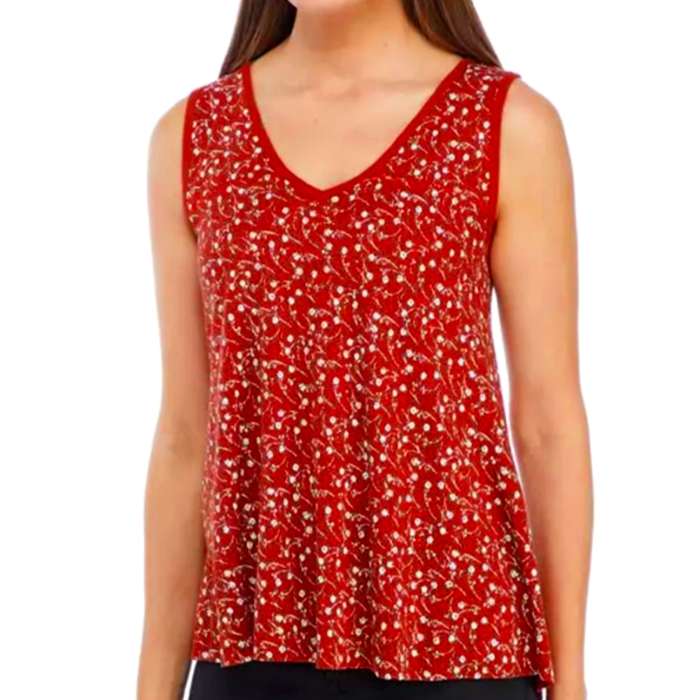 True & Craft High Low Floral Waffle Sleeveless Blouse Womens sz Small New